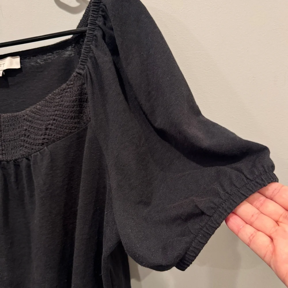 LOFT Black Women's Blouse with Smocked Square Knit Neckline Bohemian Size XL - Picture 4 of 7